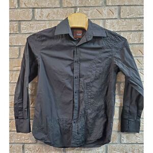 Roar Poplin Douce‎ Long Sleeve Shirt Men Size Large Solid Black Casual READ